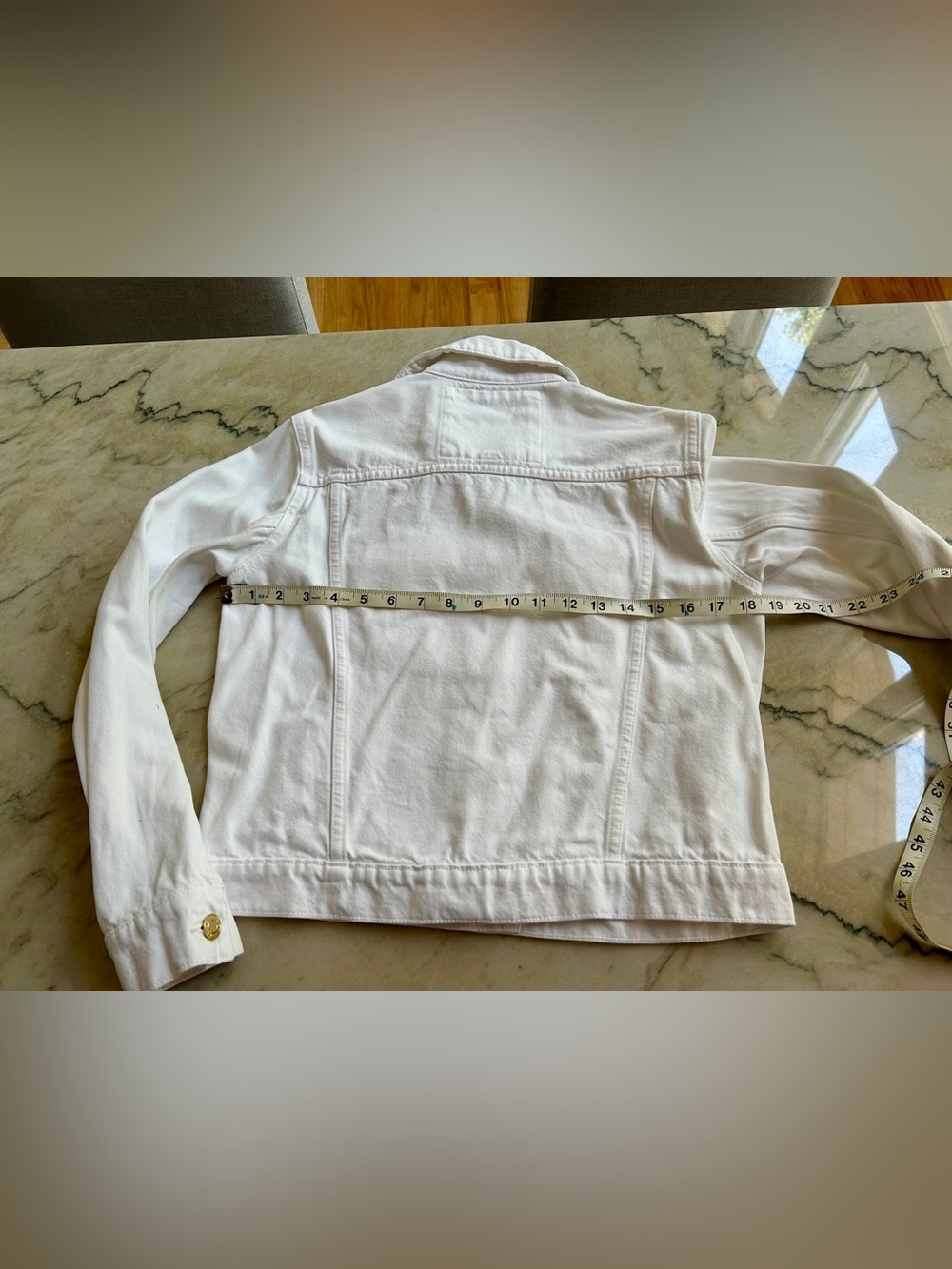 Michael Kors White Denim Trucker Jacket with Gold Hardware- S - Picture 7 of 7